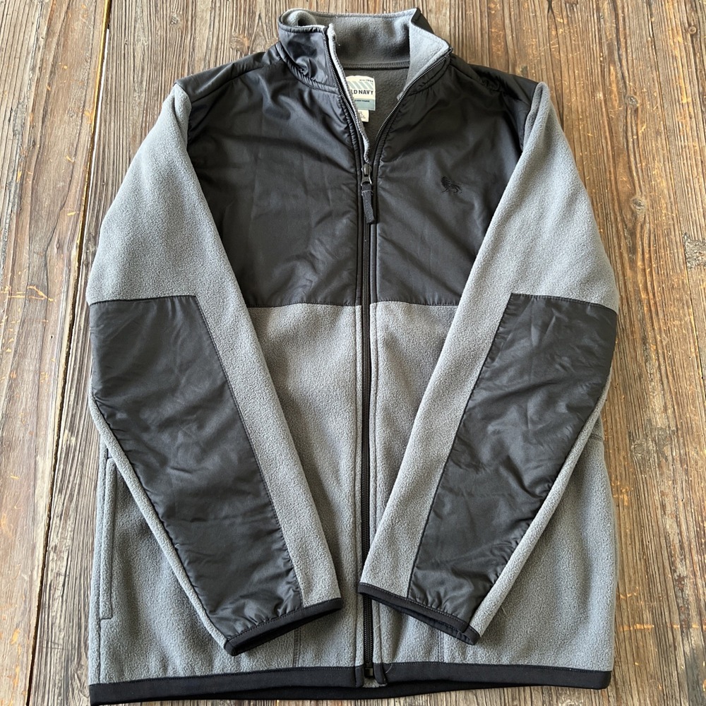 Old Navy Kids Boys Solid Cozy Warm Fleece Hooded Zip-Up Jacket Gray/Black Xl